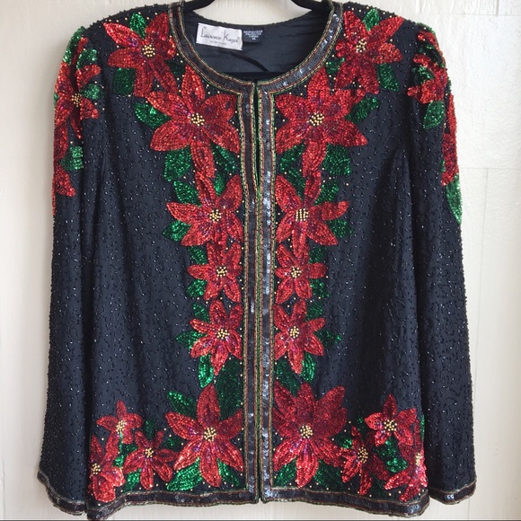 Lawrence Kazar Sweaters - Vintage Lawrence Kazar Sequined Holiday Cardigan